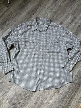 Wrangler Wrancher Long Sleeve Pearl Snap Shirt Mens Size XXL Blue Geometric